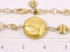 Glimmering Italian Made, Hand Blown Art Glass 36" Necklace with Gold and Gold Plated Links