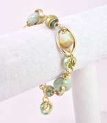 Amazing Italian Made, Hand Blown Art Glass and Gold Links Bracelet and Earrings
