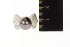 18K White Gold Black Pearl Diamond Ornate Bow Cocktail Ring