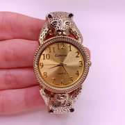 18kt Gold Plated Leopard Geneva Bangle Watch