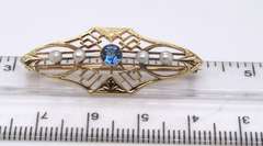 Antique 14kt Yellow Gold Blue Sapphire and Pearl Brooch