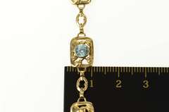 14K Yellow Gold Retro Etched Floral Blue Topaz Squared Link Bracelet