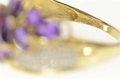 10K Yellow Gold Pear Amethyst Cluster Diamond Bypass Ring