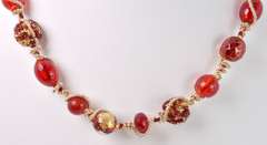 Mesmerizing Italian Made, Hand Blown Art Glass with Gold Leaf Overlays Necklace