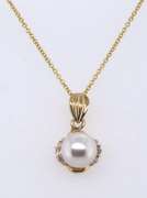Great Yellow Gold Pearl and CZ Pendant on Chain