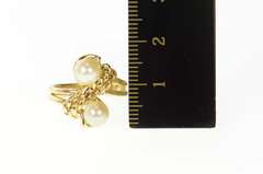 14K Yellow Gold Ornate Rope Twist Pearl Bypass Statement Ring
