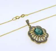 Handsome Emerald and Diamond oval Pendant on Chain