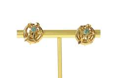 14K Yellow Gold 1940's Syn. Topaz Bow Ribbon Screw Back Earrings
