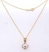 Great Yellow Gold Pearl and CZ Pendant on Chain