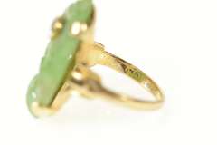 14K Yellow Gold Ornate Carved Floral Jade Diamond Cocktail Ring