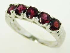 Sterling Silver Band of 5 Garnets, Size 7.25