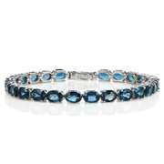 Sterling Silver 20ct London Blue Topaz 7x5mm Oval Tennis Bracelet