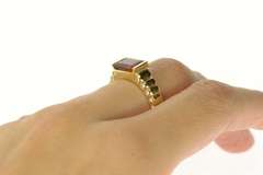 14K Yellow Gold Emerald Cut Citrine Grooved Squared Ring