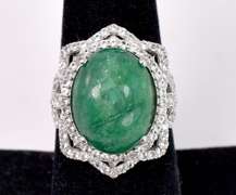 Entrancing approx. 10.25CTS Cabochon-Cut Emerald and White Topaz Ring in Sterling Silver