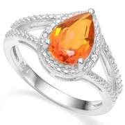 925 STERLING SILVER PEAR 1.82CT AZOTIC GEMSTONE & DIAMOND WOMEN RING