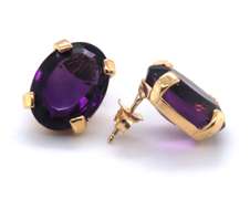 Fantastic Yellow Gold Oval Amethyst Earrings