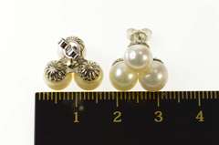 14K White Gold Pearl Cluster Triangle Statement Stud Earrings