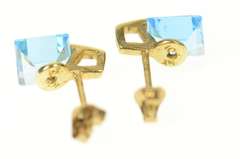 10K Yellow Gold Square Princess Blue Topaz Geometric Stud Earrings