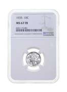 MS67 FB 1935 Mercury Silver Dime - Graded NGC
