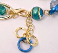 Immaculate Italian Made, Hand Blown Art Glass and Gold Links Bracelet and Earrings