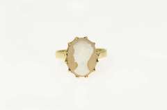 14K Yellow Gold Carved Shell Retro Cameo Statement Ring