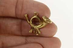 8K Yellow Gold 3D French Brass Horn Musical Instrument Charm/Pendant