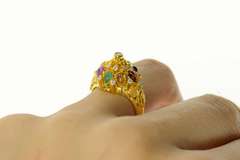 22K Yellow Gold Diamond Ruby Quartz Tiger's Eye Statement Ring