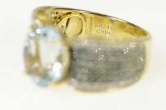 14K Yellow Gold Blue Topaz Green & White Diamond Statement Ring