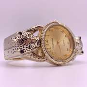 18kt Gold Plated Leopard Geneva Bangle Watch