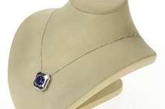 18K White Gold 9.50 Ctw Tanzanite Diamond Squared Slide Pendant