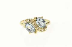 10K Yellow Gold Wavy Blue Topaz Diamond Accent Bypass Ring