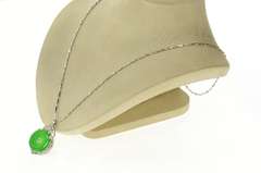 18K White Gold Jadeite Retro Ornate CZ Statement Chain Necklace