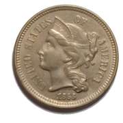 1868 Huge Die Clash 3 Cent Nickel