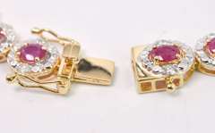 Elegant 7.99CTW Ruby and 1.42CTW Diamond Braceled in Gold Plated Sterling Silver