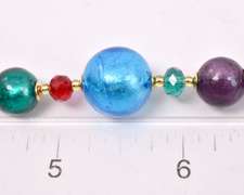 Darling Italian Made, Colorful Hand Blown Art Glass and Gold Necklace