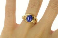 14K Yellow Gold Retro Round Syn. Blue Star Sapphire Ring