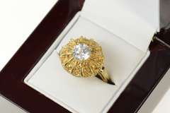 10K Yellow Gold Ornate Round Citrine Halo CZ Cocktail Ring