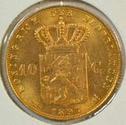 Flashy Choice BU 1889 Netherlands 10 Guilden Gold Piece