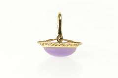 14K Yellow Gold Oval Lilac Jade Cabochon Scroll Filigree Ring