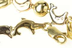10K Yellow Gold Tri Tone Dolphin Link Beach Ocean Motif Bracelet