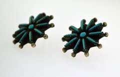 Vintage Sterling Starburst Flower Turquoise Earrings