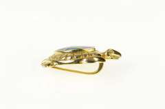 14K Yellow Gold Black Opal Inlay Ornate Sea Turtle Pendant