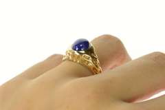 14K Yellow Gold Retro Round Syn. Blue Star Sapphire Ring