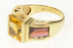 14K Yellow Gold Princess Citrine Garnet Accent Statement Ring