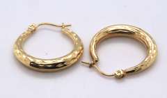 Beautiful Round Diamond Cut Hoop Yellow Gold Earrings