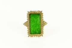 14K Yellow Gold Jade Diamond Halo Cluster Accent Statement Ring