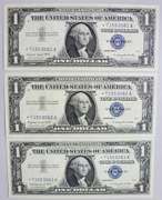 (3) Exceptional Gem Crisp 1957A $1 Star Replacement Silver Certificates-Consecutive!