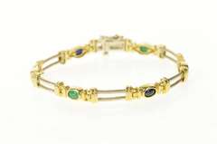 14K Yellow Gold Emerald Ruby Sapphire Two Tone Bar Bracelet