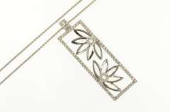 18K White Gold 1.70 Ctw Diamond Framed Flower Square Necklace