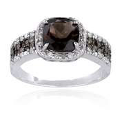 Sterling Silver 1/2 ct tdw Champagne Diamond & 3.3ct TGW Smokey Quartz Ring